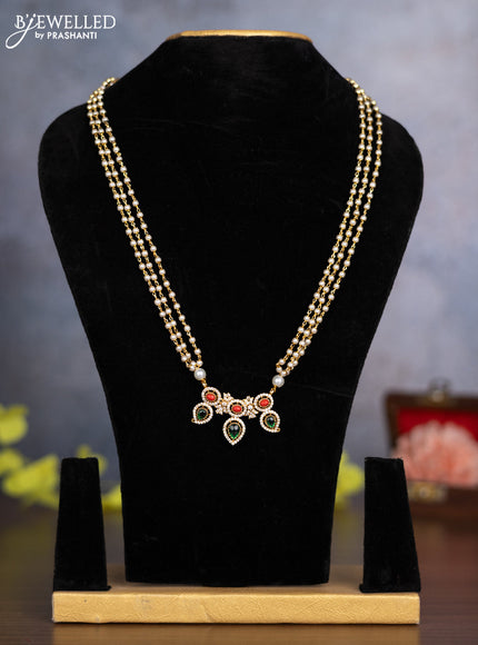 Pearl haaram with red & green kemp and cz stones