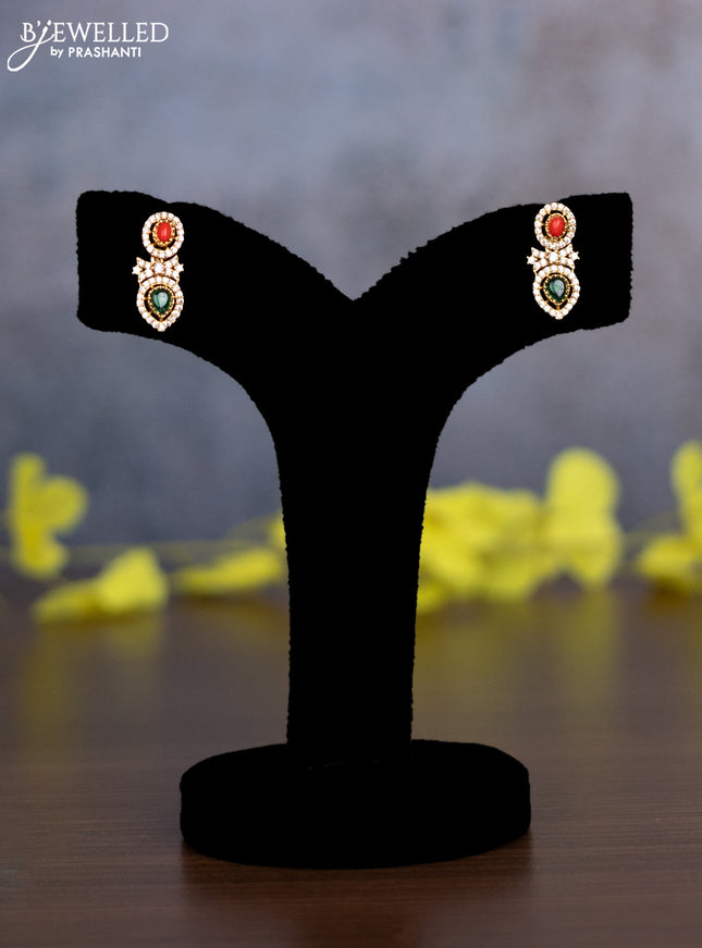 Pearl haaram with red & green kemp and cz stones