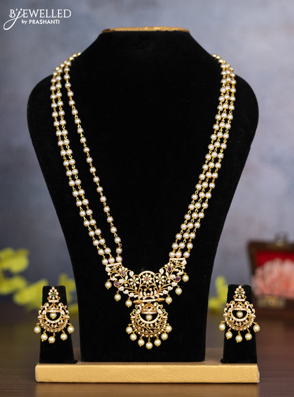 Pearl haaram with kemp & cz stones and pearl hangings