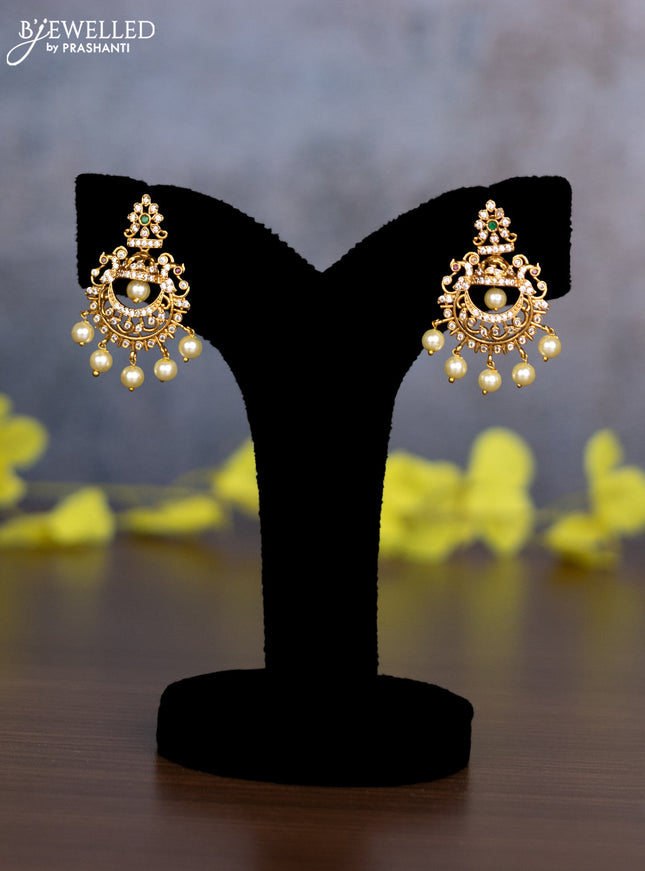 Pearl haaram with kemp & cz stones and pearl hangings