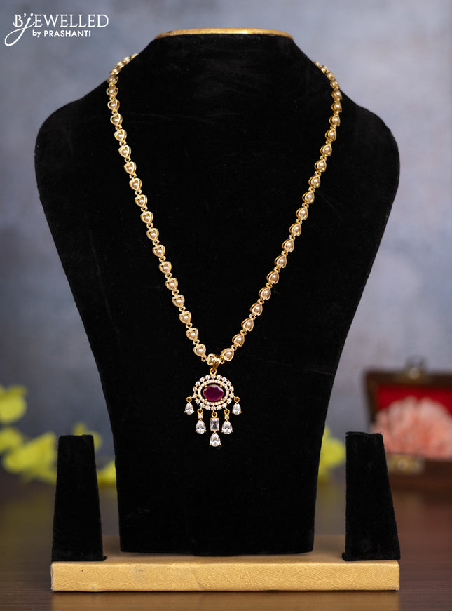 Pearl necklace with ruby and cz stones and hangings without earrings