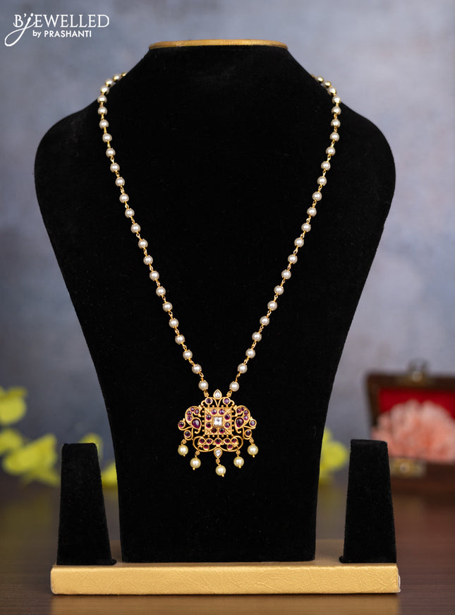 Pearl necklace with ruby & kundan stones and pearl hangings without earrings