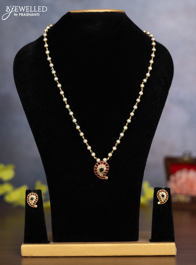 Pearl necklace with manga pattern and kemp & cz stones