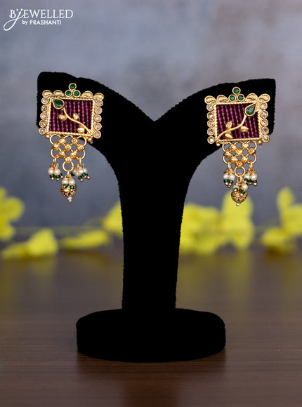 Pearl necklace floral design with kemp & kundan stones and pearl & golden beads hanging