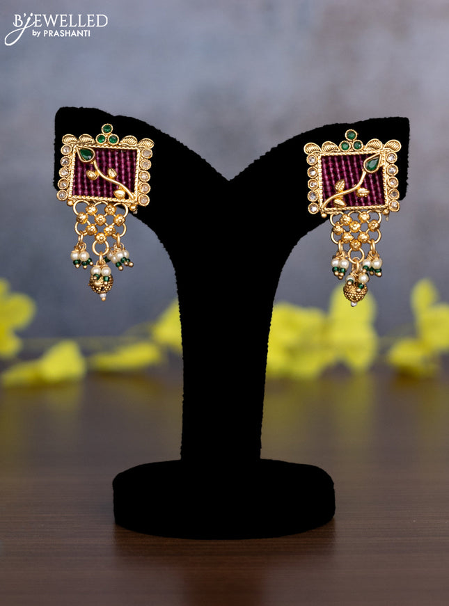 Pearl necklace floral design with kemp & kundan stones and pearl & golden beads hanging