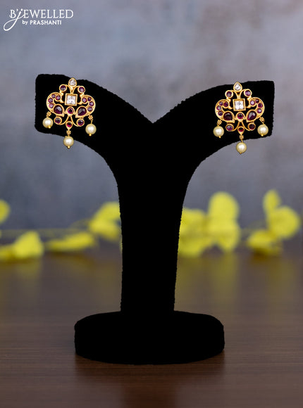 Pearl necklace with ruby & kundan stones and pearl hangings