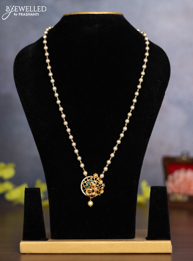 Pearl necklace peacock design with kemp & cz stones and pearl hanging without earrings