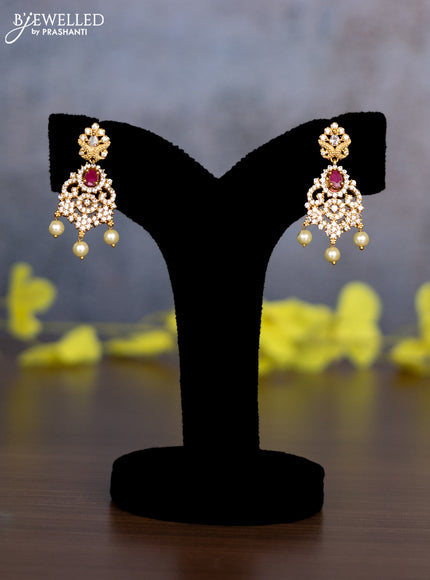 Pearl haaram with ruby & cz stones and pearl hangings