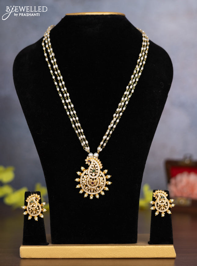 Pearl necklace manga pattern with kemp & cz stones and pearls