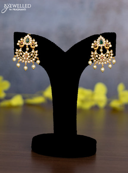 Pearl haaram peacock design with kemp & cz stones and pearl hangings