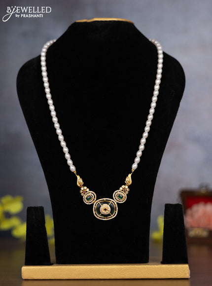 Pearl necklace with kemp and cz stones without earrings