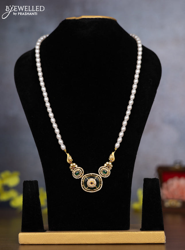 Pearl necklace with kemp and cz stones without earrings