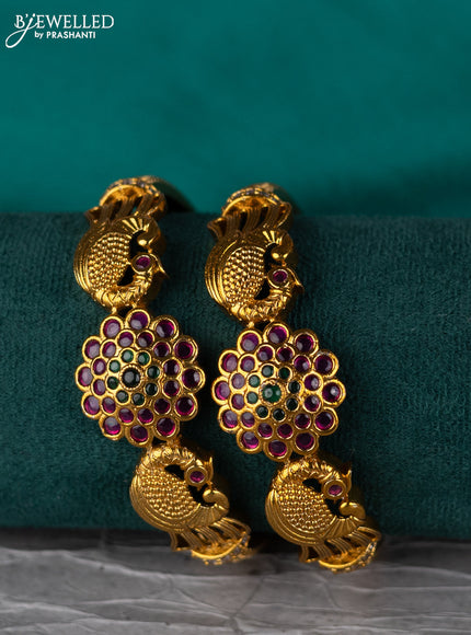 Antique bangle peacock design with kemp and cz stones