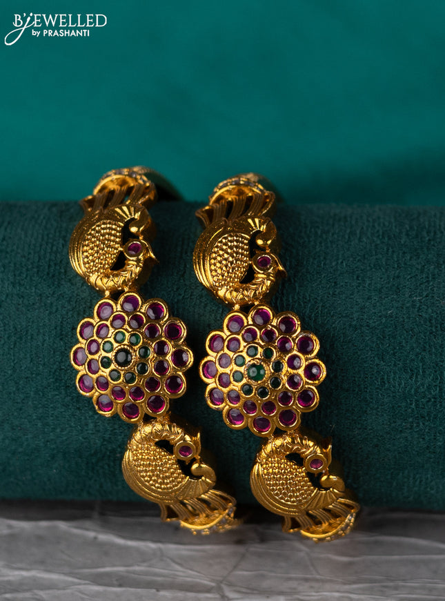 Antique bangle peacock design with kemp and cz stones