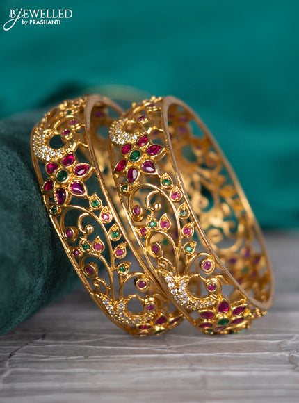 Antique bangle peacock & floral design with kemp and cz stones