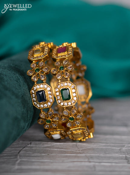Antique bangle floral design with multicolour and cz stones