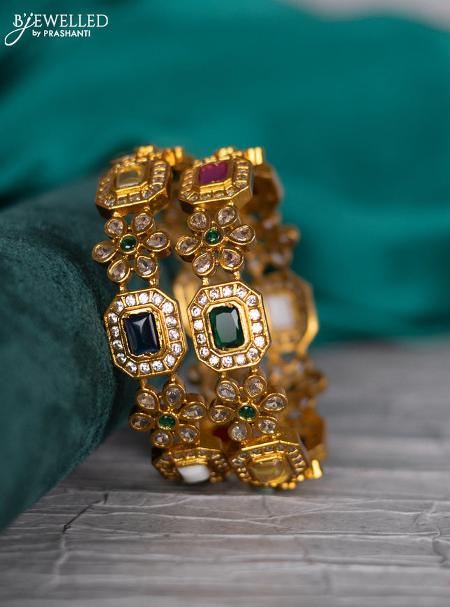 Antique bangle floral design with multicolour and cz stones