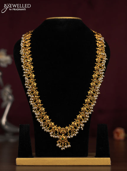 Antique guttapusalu necklace with kemp & cz stones and pearl hangings without earring