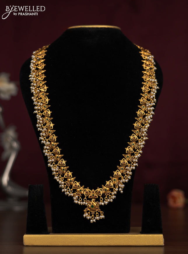 Antique guttapusalu necklace with kemp & cz stones and pearl hangings without earring