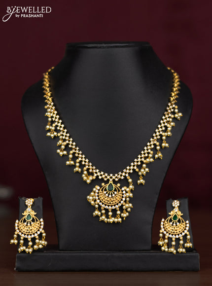 Antique guttapusalu necklace with emerald & cz stones and pearl hangings