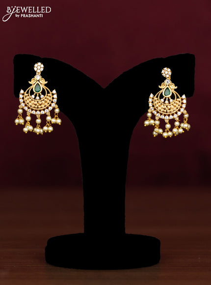 Antique guttapusalu necklace with emerald & cz stones and pearl hangings