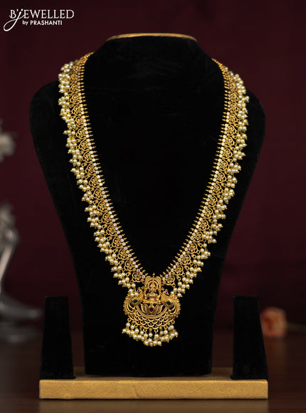 Antique guttapusalu necklace lakshmi design with kemp & cz stones and pearl hangings without earring