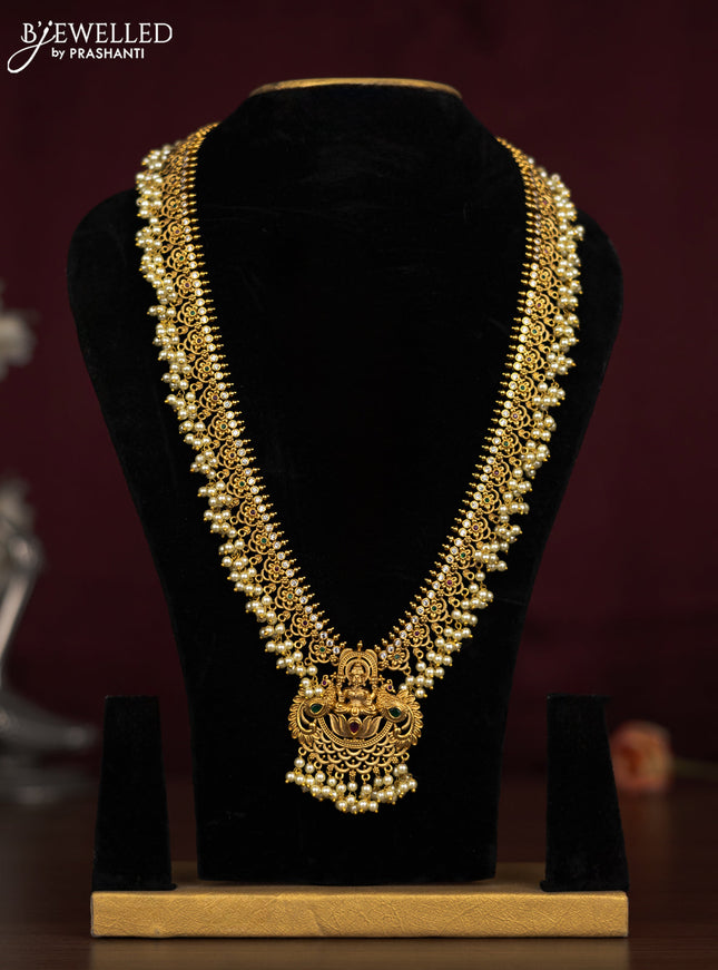Antique guttapusalu necklace lakshmi design with kemp & cz stones and pearl hangings without earring