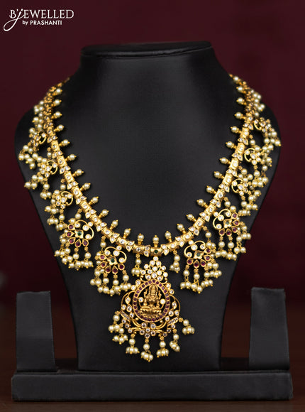 Antique guttapusalu necklace lakshmi design with kemp & cz stones and pearl hangings without earring