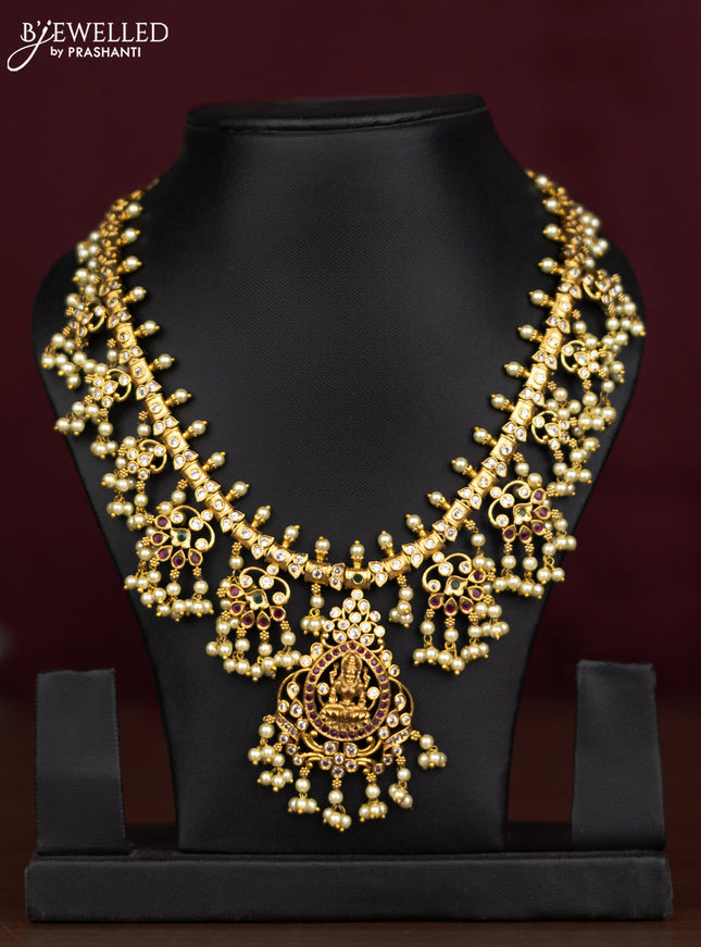 Antique guttapusalu necklace lakshmi design with kemp & cz stones and pearl hangings without earring