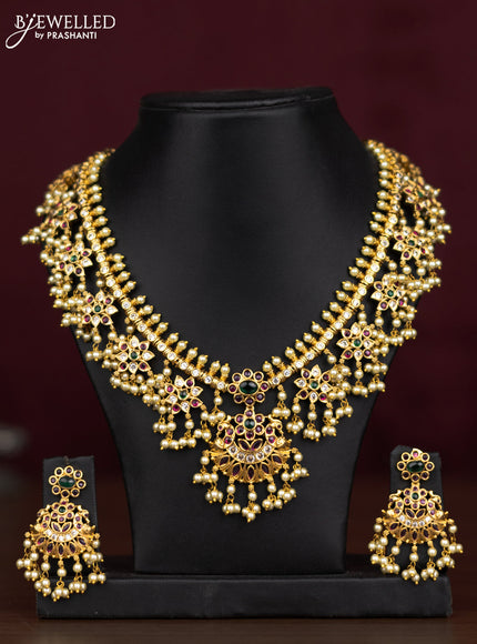 Antique guttapusalu necklace peacock design with kemp & cz stones and pearl hangings