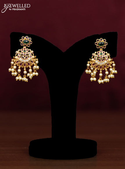 Antique guttapusalu necklace peacock design with kemp & cz stones and pearl hangings