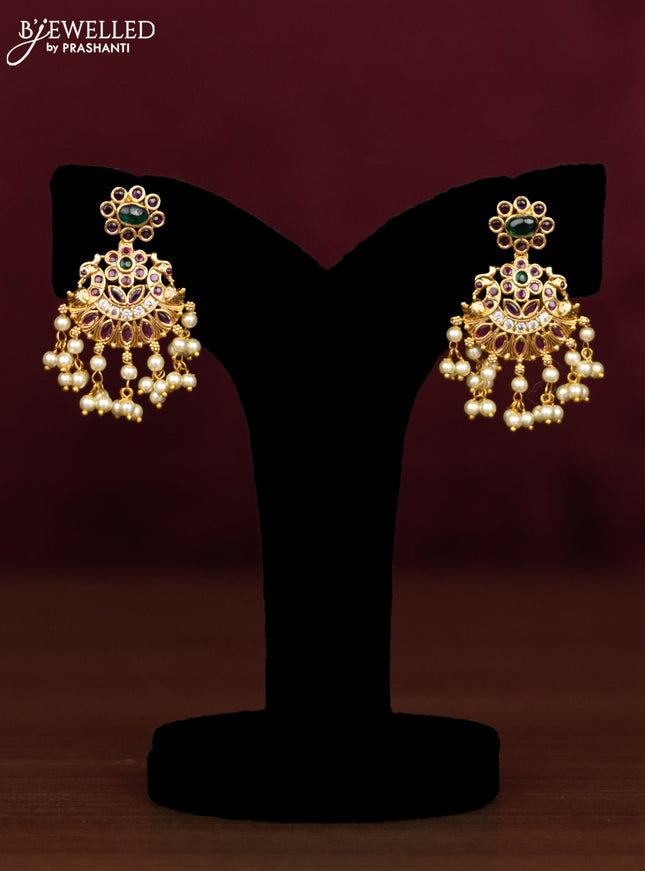 Antique guttapusalu necklace peacock design with kemp & cz stones and pearl hangings