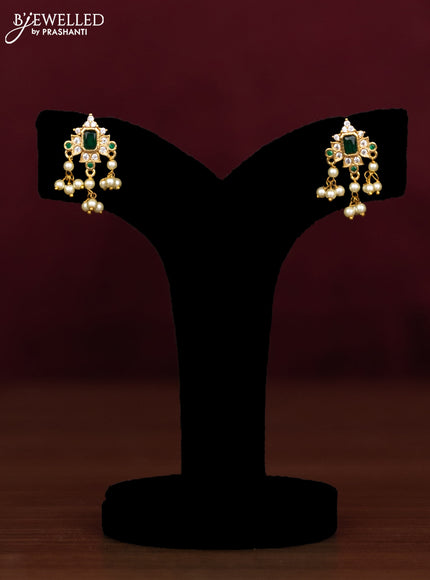 Antique guttapusalu necklace with emerald & cz stones and pearl hangings