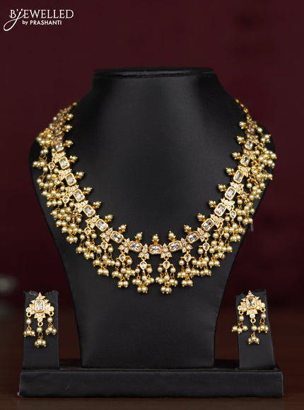 Antique guttapusalu necklace with cz stones and pearl hangings