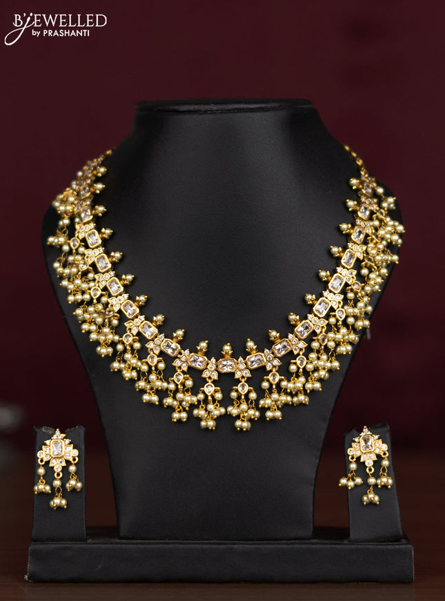 Antique guttapusalu necklace with cz stones and pearl hangings