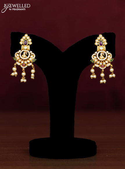 Antique guttapusalu necklace peacock design with kemp & cz stones and pearl hangings