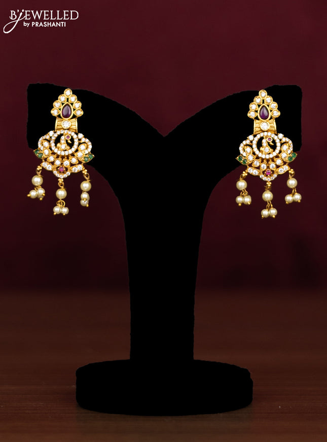 Antique guttapusalu necklace peacock design with kemp & cz stones and pearl hangings