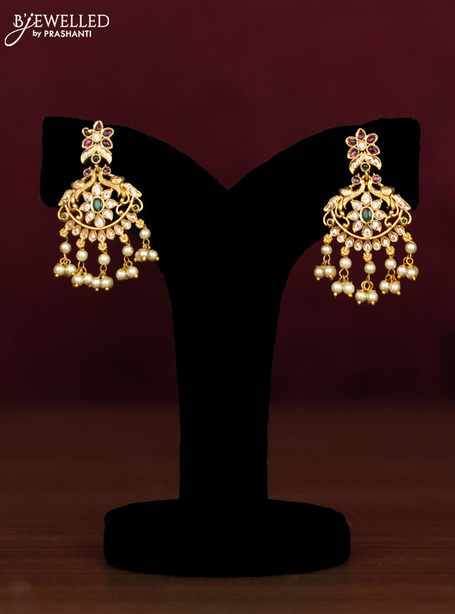 Antique guttapusalu necklace peacock design with kemp & cz stones and pearl hangings