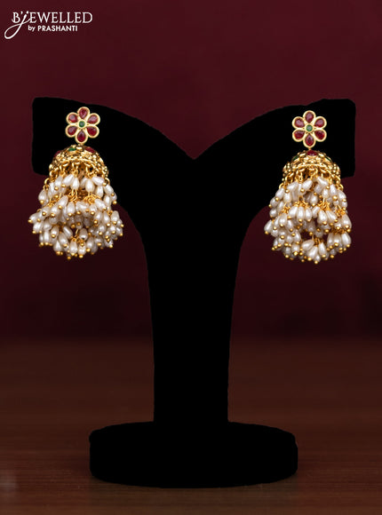 Antique guttapusalu necklace peacock & floral design with kemp stones and pearl hangings