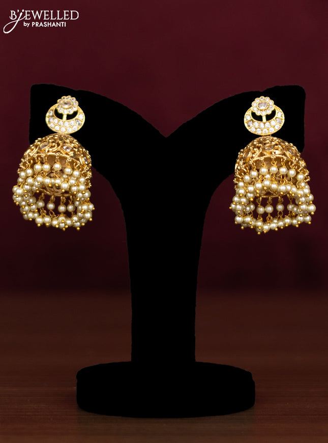 Antique guttapusalu necklace chandbali & maanga pattern with cz stones and pearl hangings