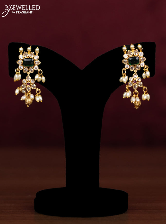 Antique guttapusalu necklace floral design with kemp & cz stones and pearl hangings