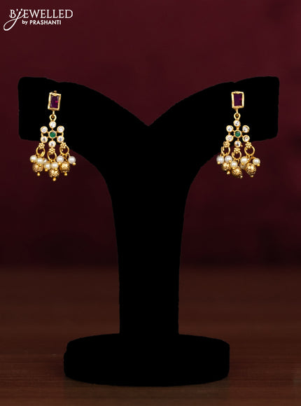 Antique guttapusalu necklace floral design with kemp & cz stones and pearl hangings