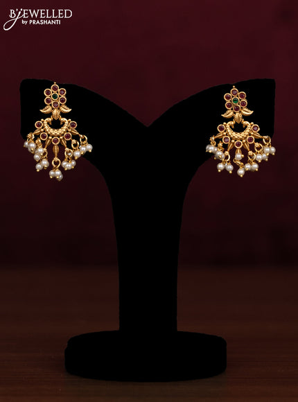 Antique guttapusalu necklace peacock & floral design with kemp stones and pearl hangings