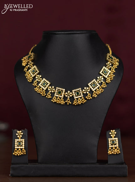 Antique guttapusalu necklace with emerald & cz stones and golden beads hangings