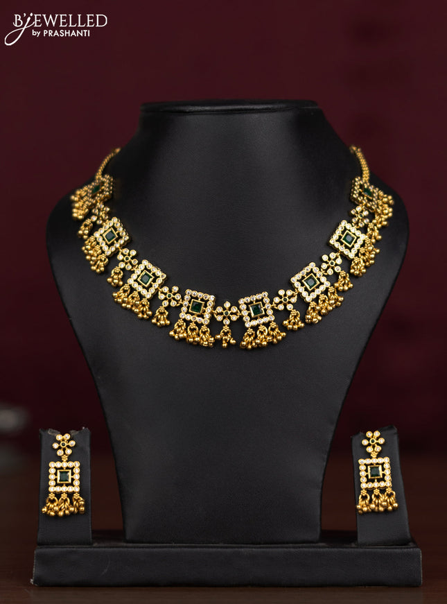Antique guttapusalu necklace with emerald & cz stones and golden beads hangings