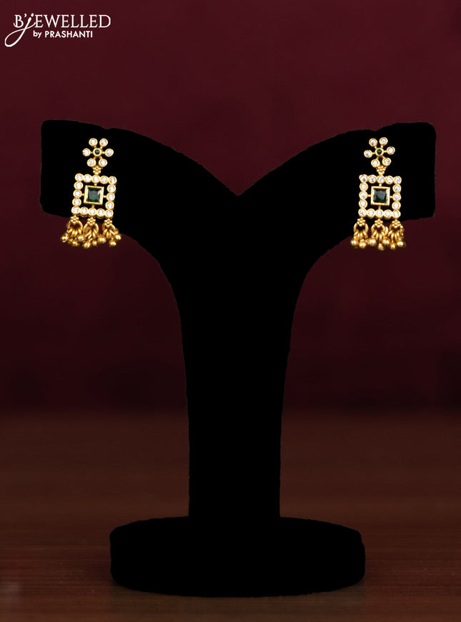 Antique guttapusalu necklace with emerald & cz stones and golden beads hangings