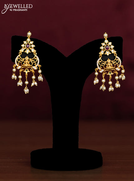 Antique guttapusalu necklace lakshmi design with kemp & cz stones and pearl hangings