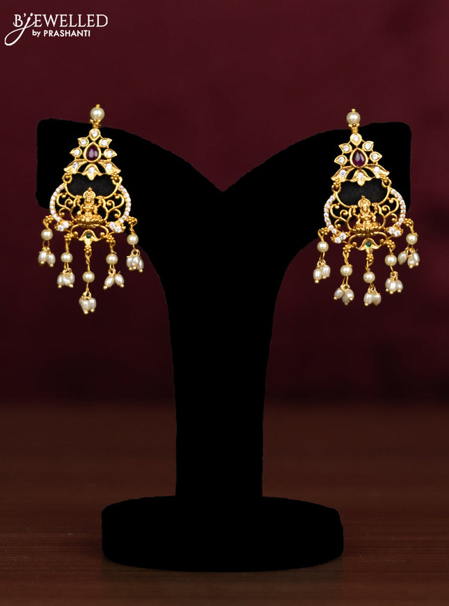 Antique guttapusalu necklace lakshmi design with kemp & cz stones and pearl hangings