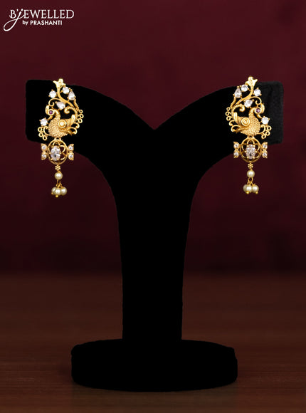 Antique guttapusalu necklace peacock design with cz stones and pearl hangings