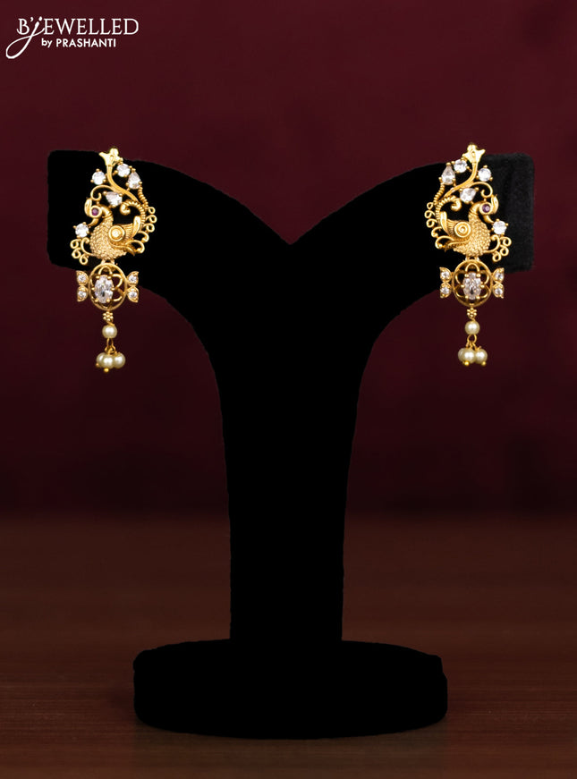 Antique guttapusalu necklace peacock design with cz stones and pearl hangings